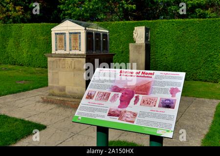The Shrine of Nemi, temple of goddess Diana, sculpture in the grounds of Rufford Abbey country Park, Nottinghamshire, England, UK Stock Photo
