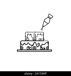 Cake with pastry syringe in line art design isolated Stock Vector