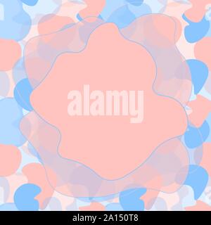 Fluid frame with pink and blue abstract liquid flat splashes. Template can be printed on invitations, greeting posters, flyers, banners, cards, etc. Vector illustration. EPS10 Stock Vector