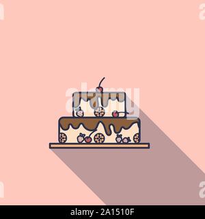Cake with cherry on the top in flat design Stock Vector