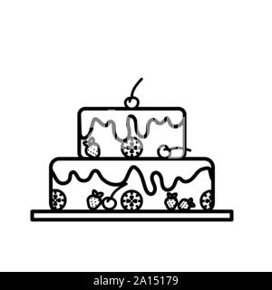 Cake with cherry on the top in line art design Stock Vector