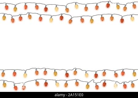 Glowing red garlands. Lights bulbs on white background. Vector illustrayion. New Year and Christmas decorations. Stock Vector