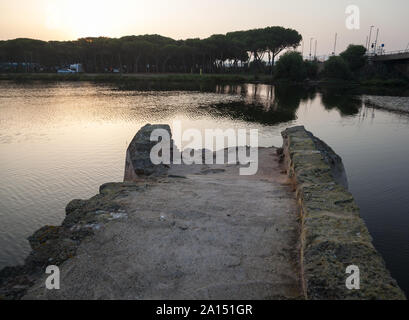 Roman Bridge over the  river calich in Northern Sardinia Stock Photo