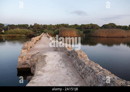 Roman Bridge over the  river calich in Northern Sardinia Stock Photo