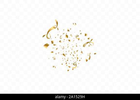 Confetti isolated on transparent background. Golden ribbons. Festive vector illustration Stock Vector