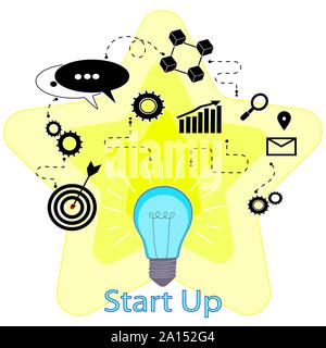 Flat pattern of the light bulb. The concept of a startup, ideas, business presentations .Strategy for launching a business project, Vector Stock Vector