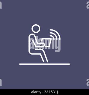 Office employer working on laptop wireless connection business people icon simple line flat illustration. Stock Vector