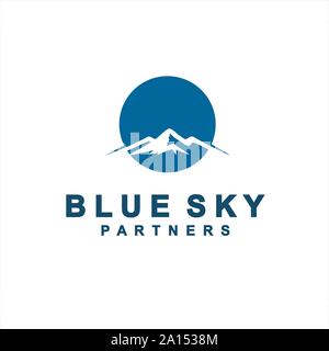 Blue Circle Logo with negative mountain Stock Vector