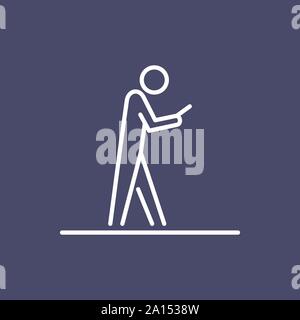 Man using smartphone and walk business people icon simple line flat illustration. Stock Vector