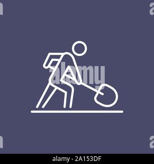 Road worker with spade sign business people icon simple line flat illustration. Stock Vector