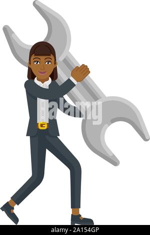 Business Woman Holding Spanner Wrench Concept Stock Vector