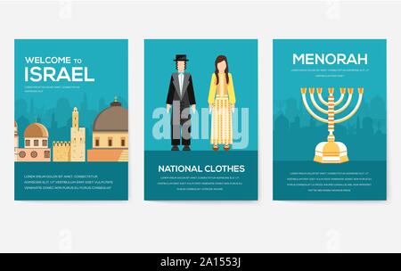 Set of Israel country ornament travel trip concept. Art traditional, magazine, book, poster, abstract, banners, element. Vector decorative ethnic greeting card or invitation design Stock Vector