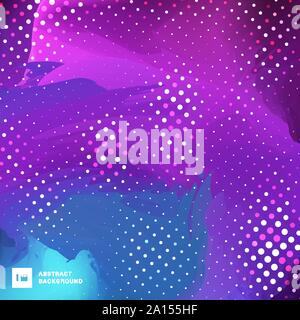 Abstract blue and purple paint brush vibrant color background with halftone texture. Vector illustration Stock Vector
