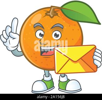With envelope sweet orange cartoon mascot for juice Stock Vector