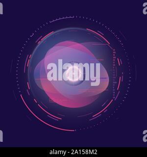 AI technology concept. Futuristic artificial intelligence representation. Camera aim with circles and glowing, data and digits. Digital ai vector illu Stock Vector