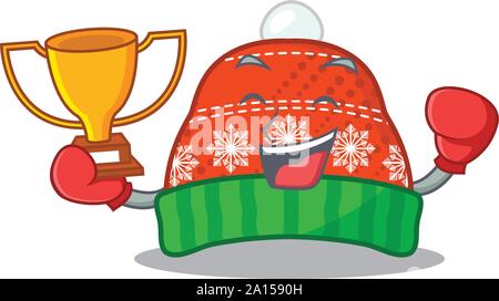 Boxing winner winter hat put in cartoon cupboard Stock Vector