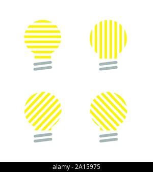 Vector icon set of light bulbs. Flat color style. Stock Vector
