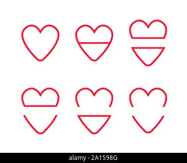 Vector icon set of hearts. Flat color style. Stock Vector