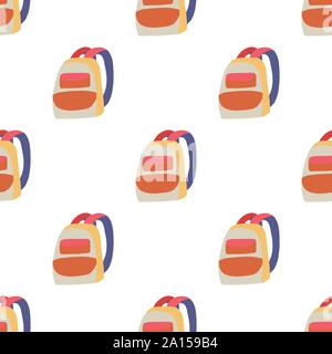 Flat seamless pattern orange backpack for fabric design. Graphic background. Cartoon flat vector abstract surface design. Stock Vector