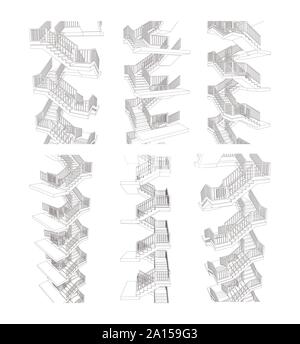 Vector set of staircases from different view points Stock Vector