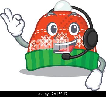 With headphone winter hat put in cartoon cupboard Stock Vector