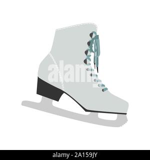 Vector white figure skates, vintage ice rink equipment footwear. Isolated christmas and new year holiday decoration symbol on flat Stock Vector