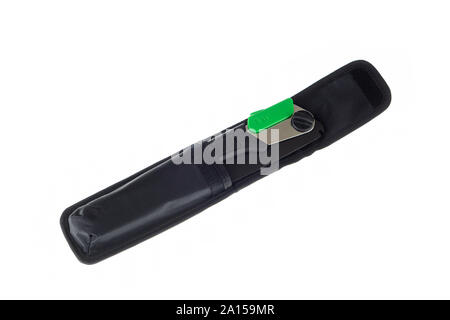 Folding handsaw in pouch isolated on white Stock Photo