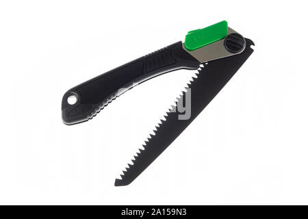 Half-open handsaw isolated on white Stock Photo