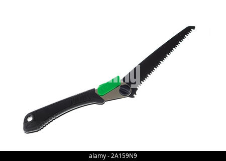Folding handsaw with blade in special direction isolated on white Stock Photo