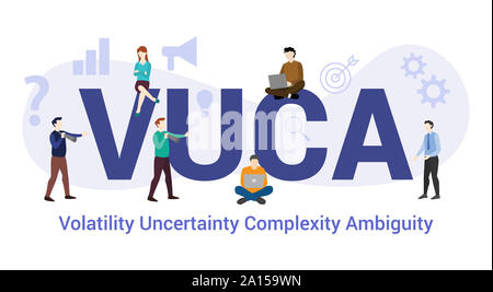 vuca volatility uncertainty complexity ambiguity concept with big word or text and team people with modern flat style - vector illustration Stock Photo