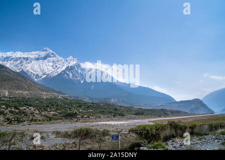 Overview of Jomsom and its airport, Lower Mustang, Nepal Stock Photo