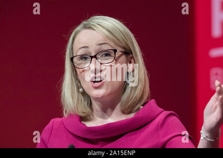 Labour Party Annual Conference 2019, Brighton Centre, Brighton, England, UK. 24th. September, 2019. Rebecca Long-Bailey M.P. Shadow Secretary of State for Business, Energy and Industrial Strategy speaking about The Environment, Energy and Culture at the Labour Party Annual Conference 2019 Credit: Alan Beastall/Alamy Live News. Stock Photo