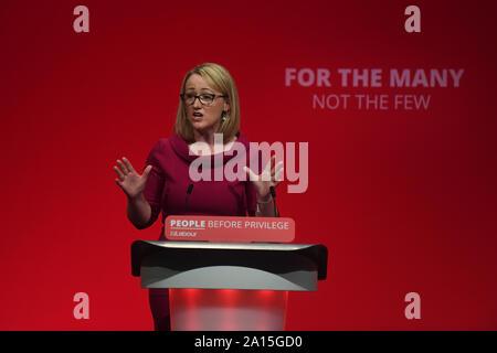 Shadow business secretary Rebecca Long-Bailey on stage during the Labour Party Conference at the Brighton Centre in Brighton. Stock Photo
