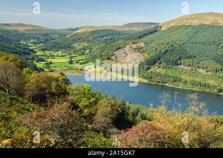 View up Talybont Valley in the Central Brecon Beacons South Wales UK. The view is surprising, and continues for some distance. Stock Photo