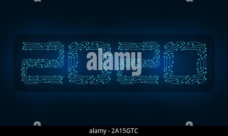 2020 New Year. Banner inscription, circuit board. Vector illustration Stock Vector