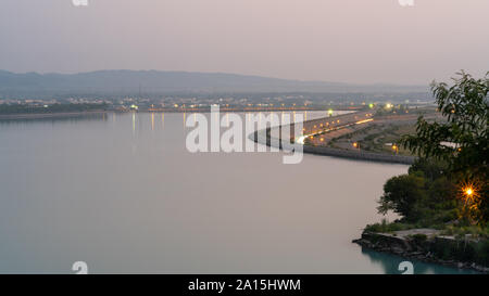 View from Abaseen Restaurant at Tarbela Lake, Tarbela Dam Ghazi, KPK, Pakistan Stock Photo