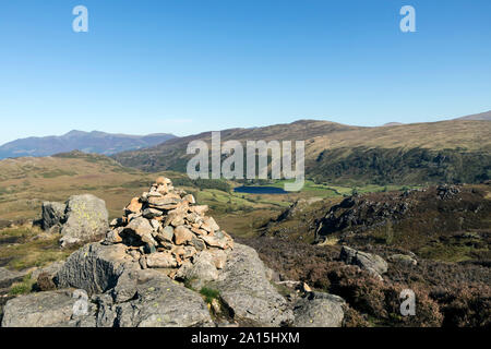 Watendlath Tarn, High Seat and Skiddaw from the North Top of Great Crag, Borrowdale, Cumbria, UK