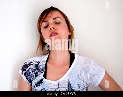 Stressed caucasian mature woman close-up Stock Photo