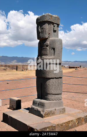 The monumental stone statue from Tiwanaku, Bolivia, known as the Ponce Monolith Stock Photo