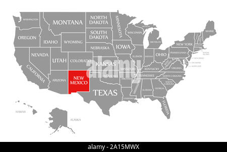 New Mexico red highlighted in map of the United States of America Stock Photo