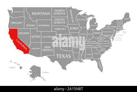 California red highlighted in map of the United States of America Stock Photo