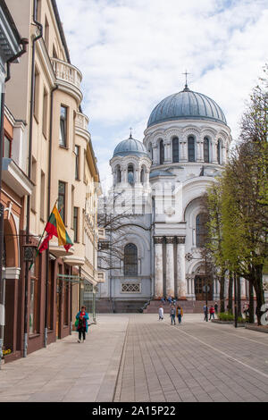 St. Michael the Archangel's Church or the Garrison Church, a Roman a Roman Catholic church in the city of Kaunas, Lithuania, closing the perspective Stock Photo