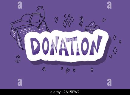 Donation concept with sticker word.  Vector color illustration. Stock Vector