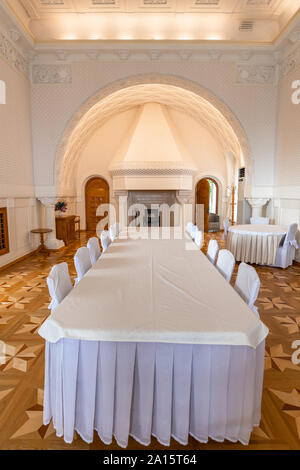 Koreiz, Crimea - July 7. 2019. White dining room in Princes Yusupov Palace Stock Photo