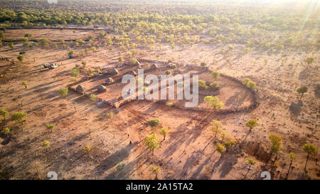 Aerial view of a village in Angola, surrounded for fences Stock Photo