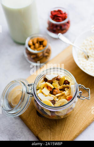 High angle view of muesli ingredients Stock Photo