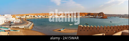 View from Sur Lighthouse to harbour, Sur, Oman Stock Photo