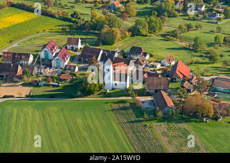 Germany, Baden-Wurttemberg, Aerial view of village and fields Stock Photo