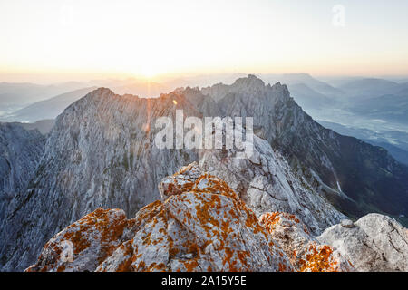 View from Ellmauer Halt at sunrise, Wilder Kaiser, Ellmauer Halt, Tyrol, Austria Stock Photo