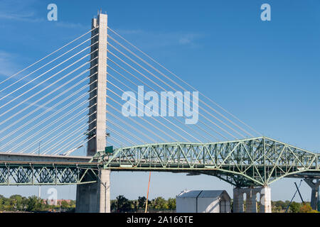 Montreal, Canada - 19 September 2019: New Champlain bridge next to Old Champlain Bridge. Stock Photo